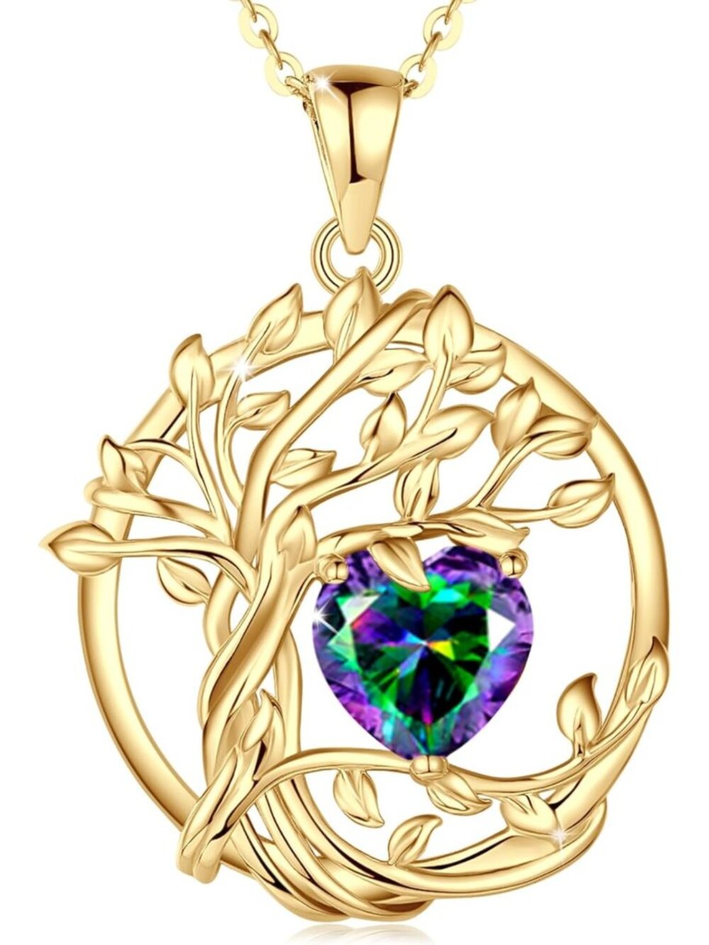 Tree of Life Birthstone Necklace in Sterling Silver - Elegant Jewelry for Women